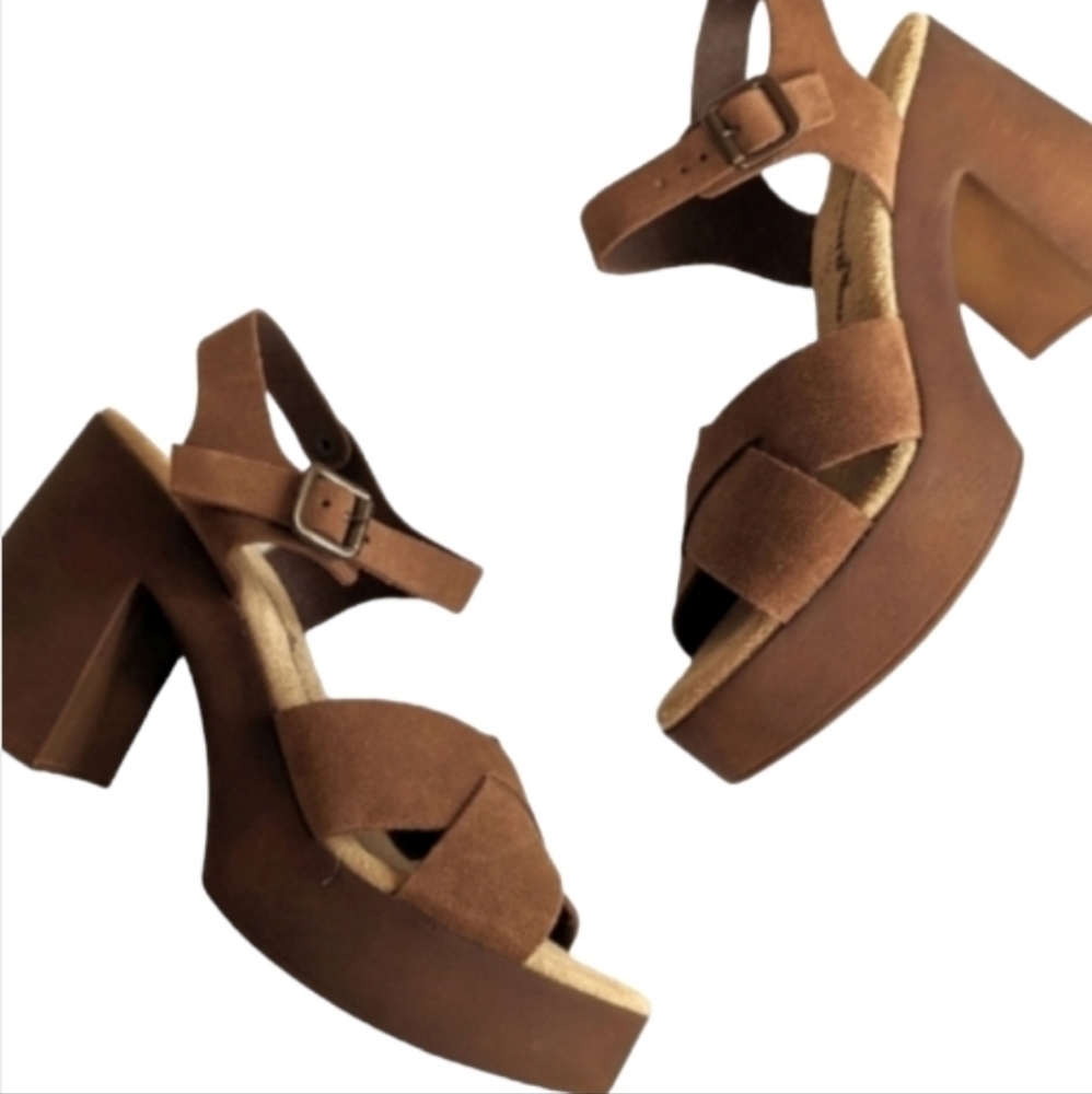 NEW! BIONATURA Leather Suede Open Toe Platform Sandals Made in Italy 9.